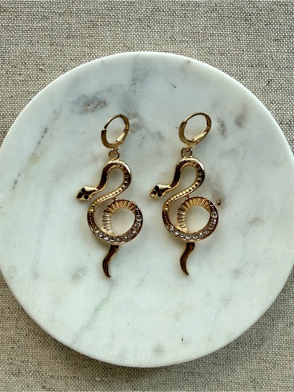Gold Snake Hoop Earrings with Crystal Accents | Statement Earrings